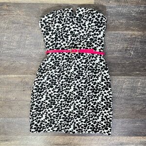NWT Max & Cleo black white floral print strapless dress w pink belt size 4 B56